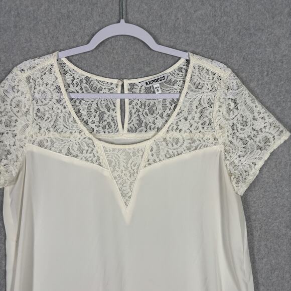 90s Express Top Medium Cream Lace Sheer Coquette Romantic Feminine Delicate - Picture 2 of 9